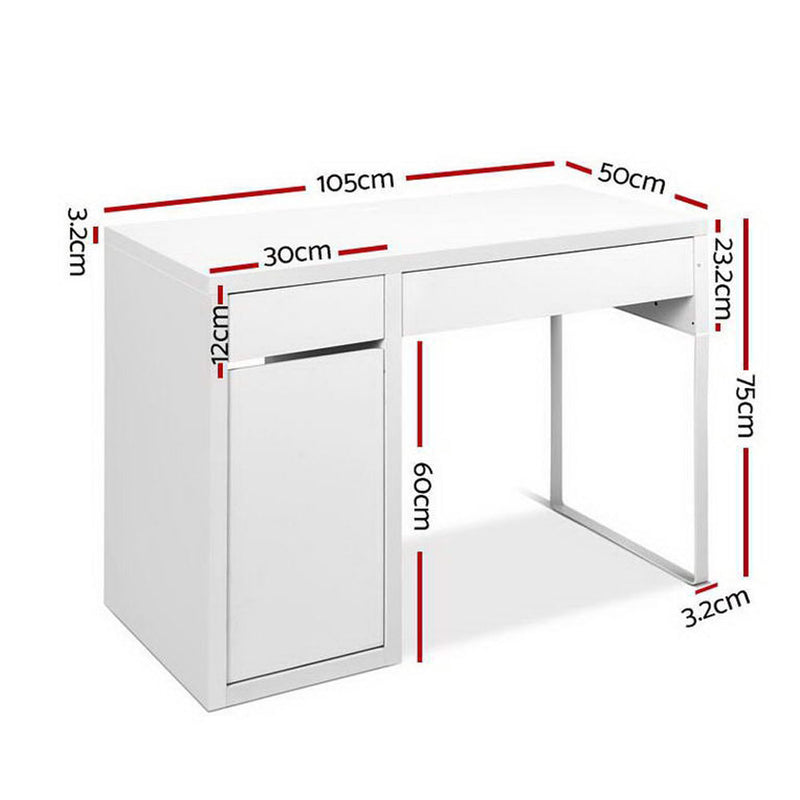 Artiss Metal Desk With Storage Cabinets - White - Sale Now