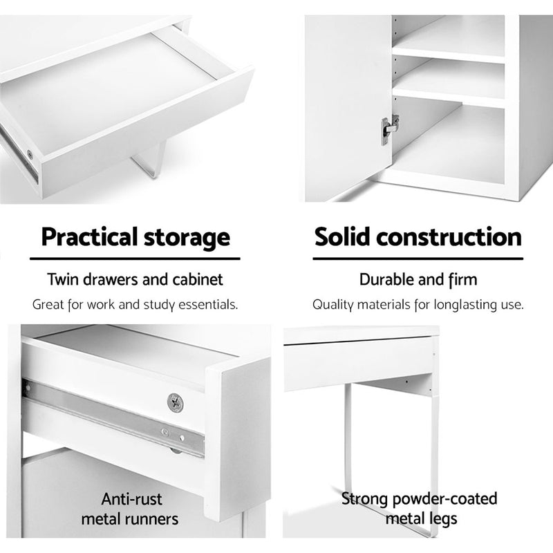 Artiss Metal Desk With Storage Cabinets - White - Sale Now