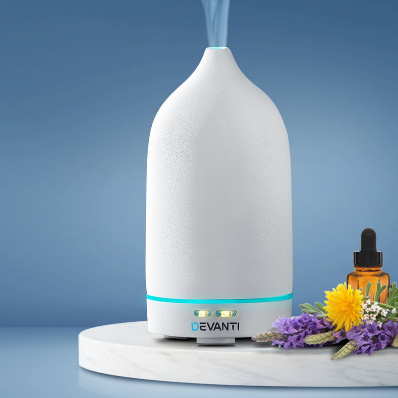 Devanti Ceramics Aroma Diffuser Aromatherapy Essential Oil Air Humidifier Ultrasonic Cool Mist White - Sale Now