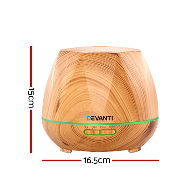 Devanti Ultrasonic Aroma Aromatherapy Diffuser Oil Electric LED Air Humidifier 400ml Light Wood - Sale Now