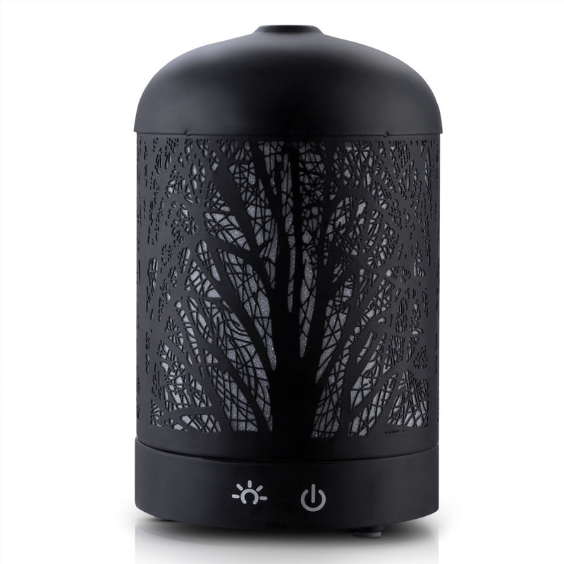 DEVANTI Aroma Diffuser Aromatherapy LED Night Light Iron Air Humidifier Black Forrest Pattern 160ml - Sale Now