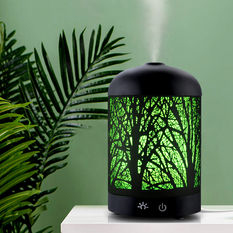 DEVANTI Aroma Diffuser Aromatherapy LED Night Light Iron Air Humidifier Black Forrest Pattern 160ml - Sale Now