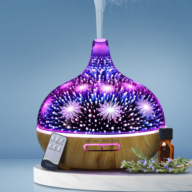 DEVANTI Aroma Aromatherapy Diffuser 3D LED Night Light Firework Air Humidifier Purifier 400ml Remote Control - Sale Now