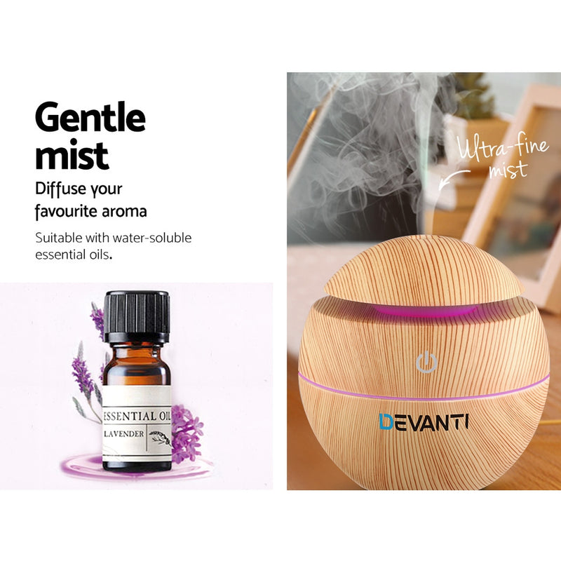 Devanti Aromatherapy Diffuser Aroma Essential Oils Air Humidifier LED Light 130ml - Sale Now