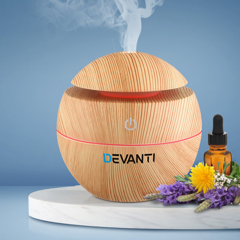 Devanti Aromatherapy Diffuser Aroma Essential Oils Air Humidifier LED Light 130ml - Sale Now