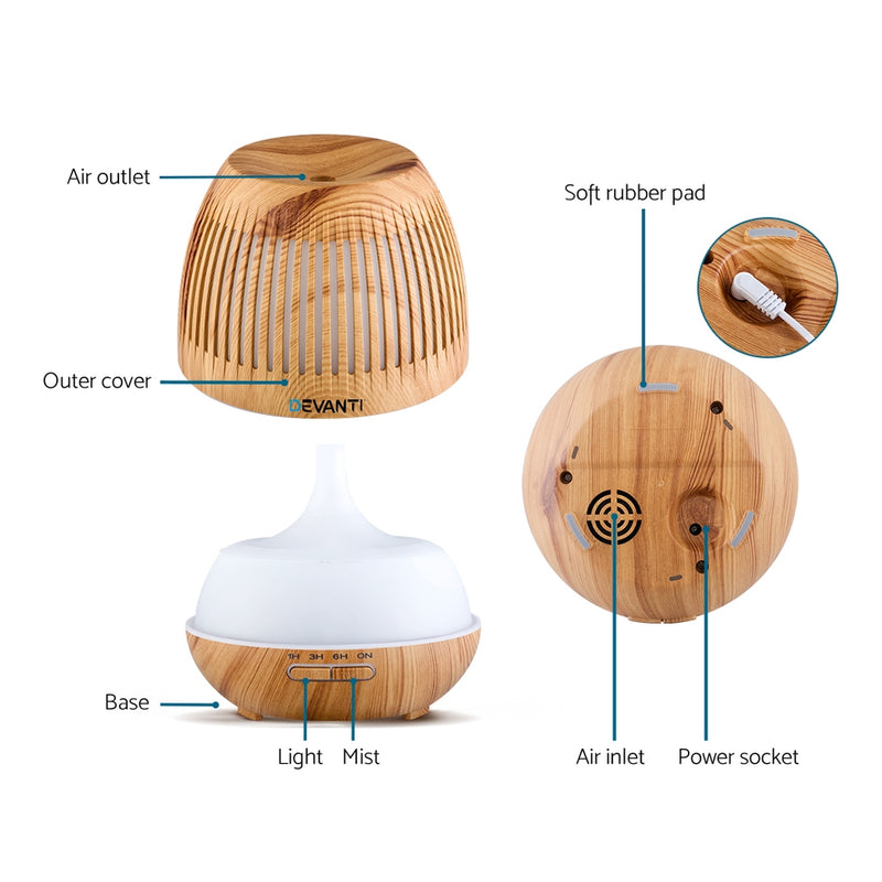 Devanti Aromatherapy Diffuser Aroma Essential Oils Air Humidifier LED Light 400ml - Sale Now