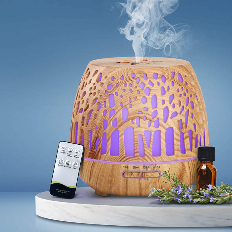 Devanti Aroma Diffuser Aromatherapy Humidifier Essential Oil Ultrasonic Cool Mist Wood Grain Remote Control 400ml - Sale Now