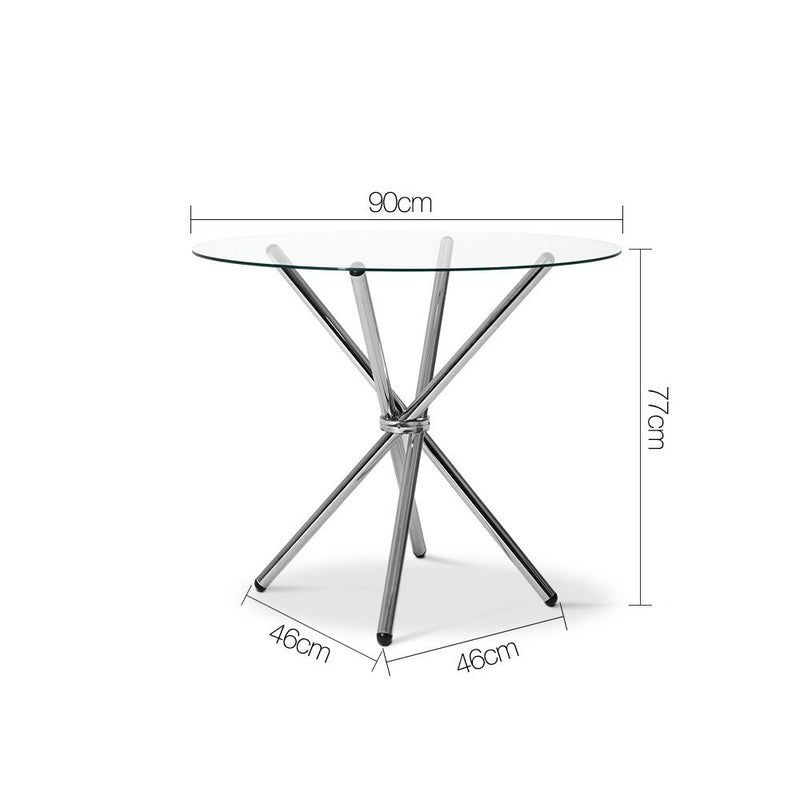 Artiss Round Dining Table 4 Seater 90cm Tempered Glass Clear Chrome Steel Legs Cross Cafe Kitchen Tables - Sale Now