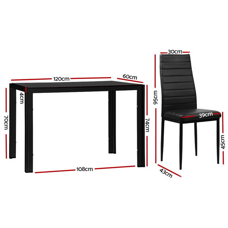 Artiss Astra 7-Piece Set Tempered Glass Dining Set Table and 6 Chairs Black - Sale Now