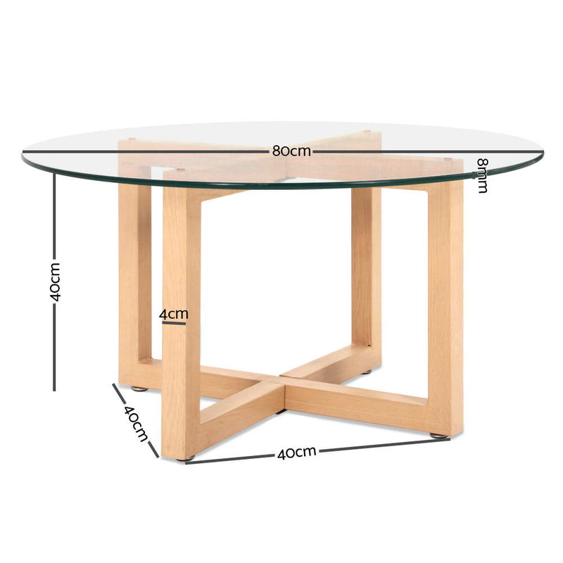 Artiss Tempered Glass Round Coffee Table - Beige - Sale Now