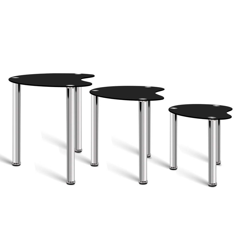 Artiss Set Of 3 Glass Coffee Tables - Black - Sale Now