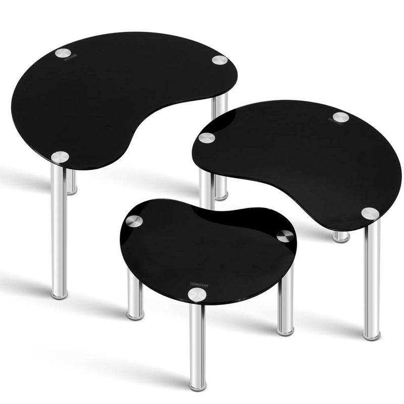 Artiss Set Of 3 Glass Coffee Tables - Black - Sale Now