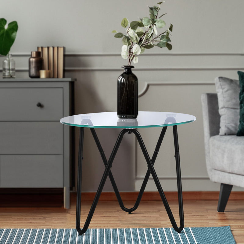 Artiss Coffee Table Glass End Side Tables High Gloss Display Modern Furniture 50X50CM - Sale Now