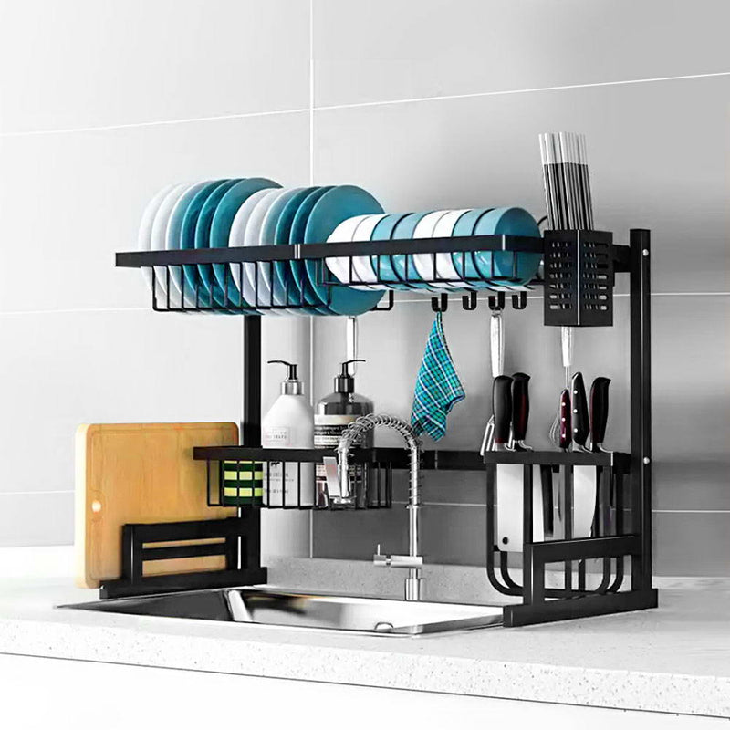 2-Tier 65cm Stainless Steel Kitchen Shelf Organizer Dish Drying Rack Over Sink - Sale Now