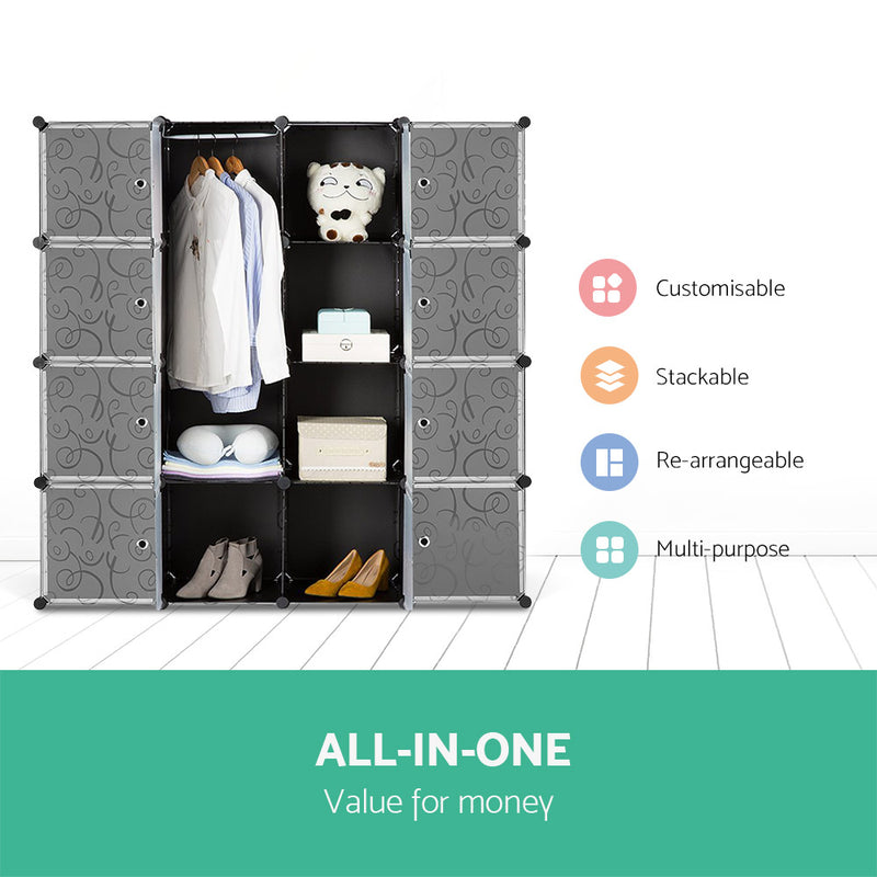16 Cube Portable Storage Cabinet Wardrobe - Black & White - Sale Now