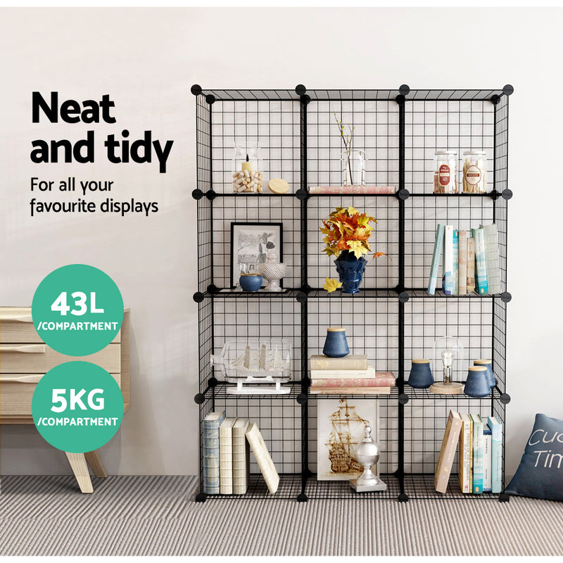 Wire Cube Storage Cabinet DIY 12 Cubes Display Shelves Bookcase Shelf Organiser