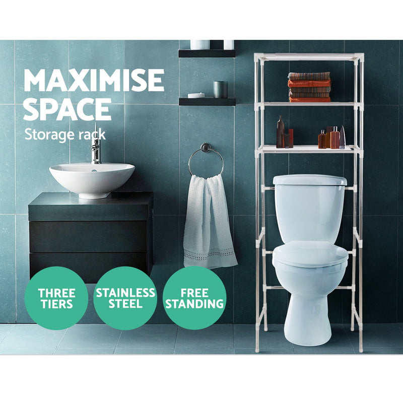 3 Tier Bathroom Storage Rack Over Toilet Steel Towel Racking Shelf Organiser - Sale Now