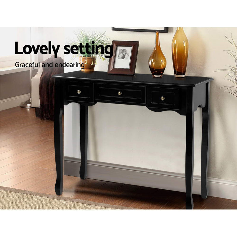 Artiss Hallway Console Table Hall Side Dressing Entry Display 3 Drawers Black - Sale Now