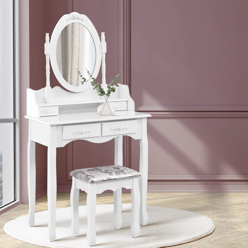 Artiss 4 Drawer Dressing Table with Mirror - White - Sale Now