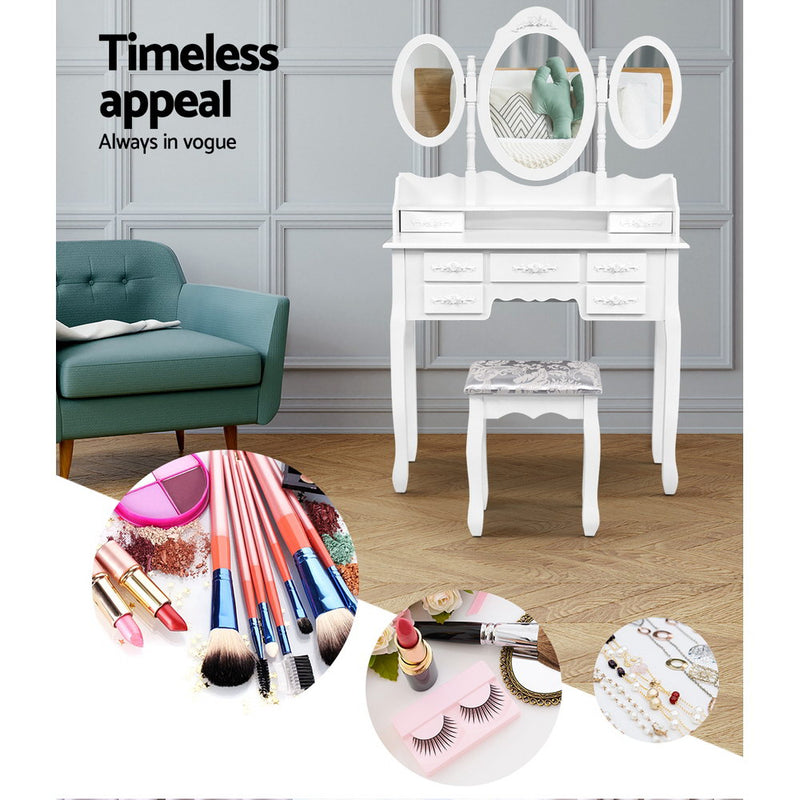 Artiss 7 Drawer Dressing Table with Mirror - White - Sale Now