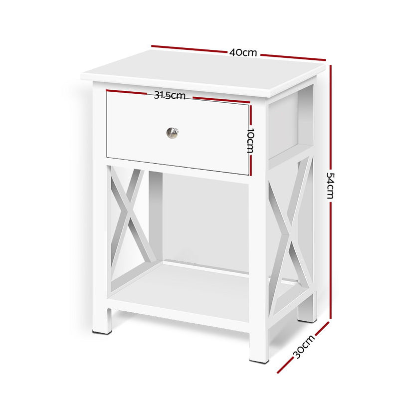 Bedside Table Coffee Side Cabinet Drawer Wooden White - Sale Now