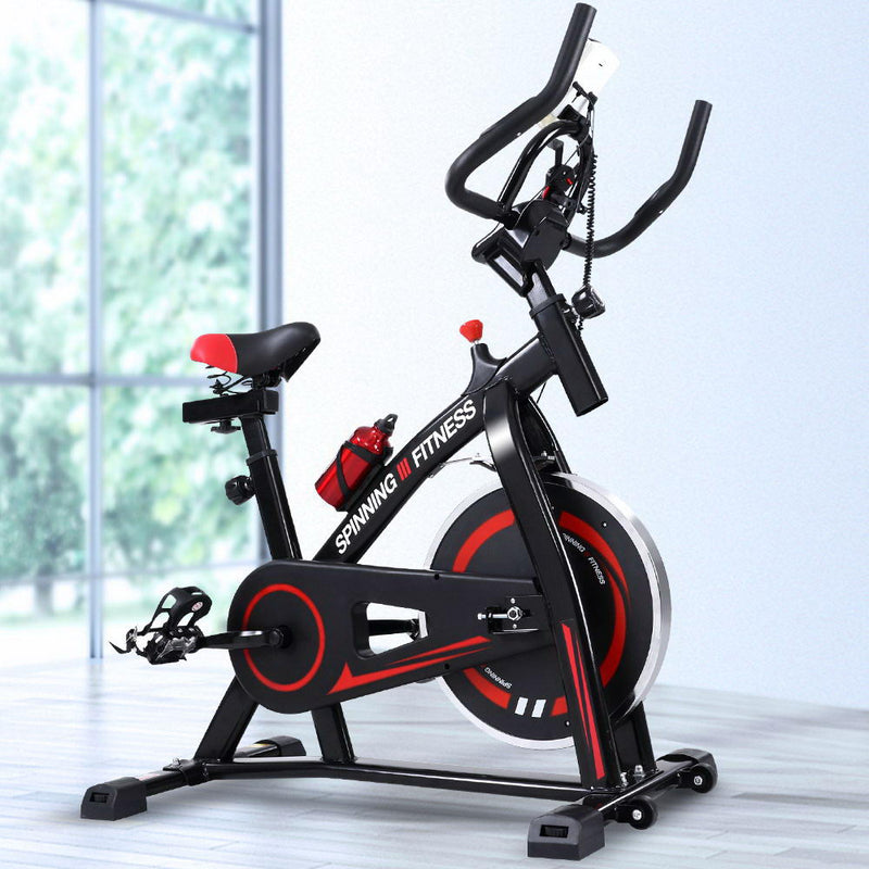 Spin Exercise Bike Flywheel Fitness Commercial Home Workout Gym Machine Bonus Phone Holder Black - Sale Now