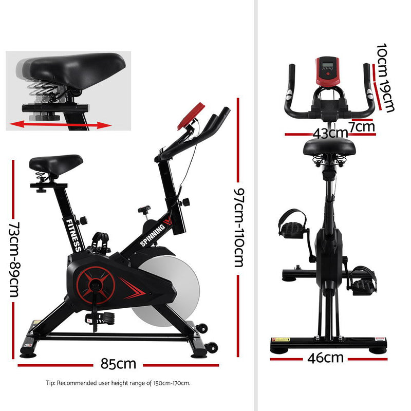Spin Exercise Bike Flywheel Fitness Commercial Home Workout Gym Phone Holder Black - Sale Now