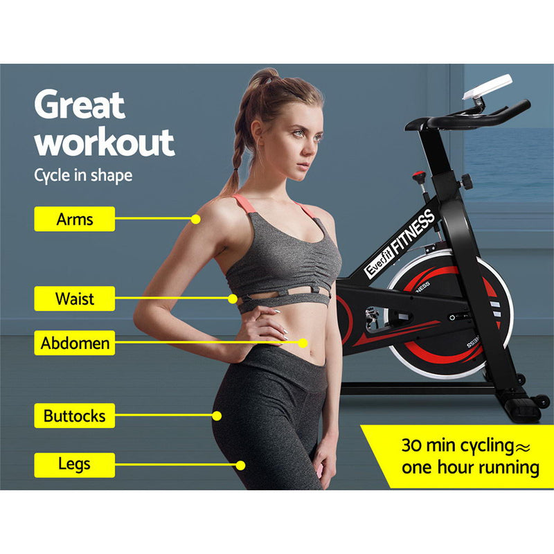 Everfit Spin Exercise Bike Cycling Fitness Commercial Home Workout Gym Black - Sale Now