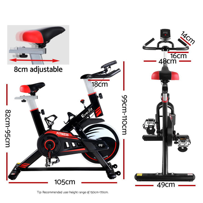 Everfit Spin Exercise Bike Fitness Commercial Home Workout Gym Equipment Black - Sale Now