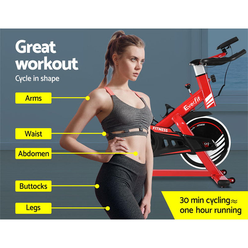 Everfit Exercise Spin Bike Cycling Fitness Commercial Home Workout Gym Equipment Red - Sale Now