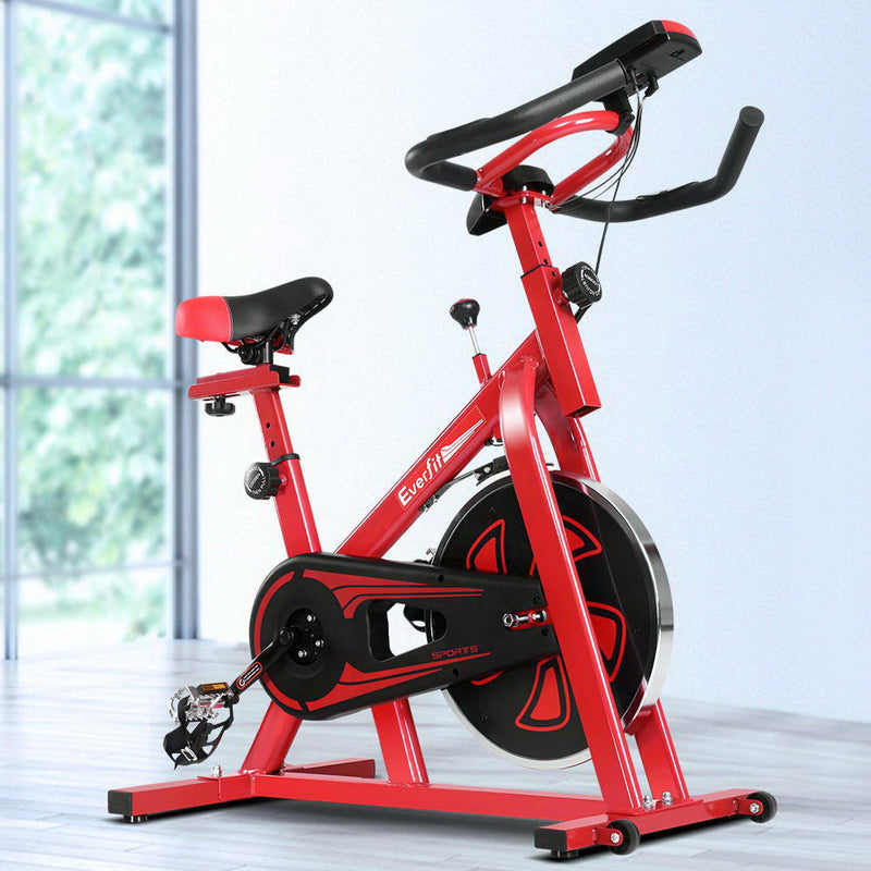 Everfit Spin Exercise Bike Cycling Fitness Commercial Home Workout Gym Equipment Red - Sale Now
