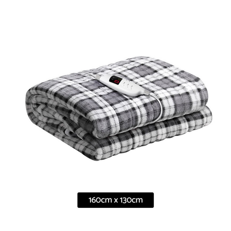 Giselle Bedding Electric Throw Rug Flannel Snuggle Blanket Washable Heated Grey and White Checkered - Sale Now