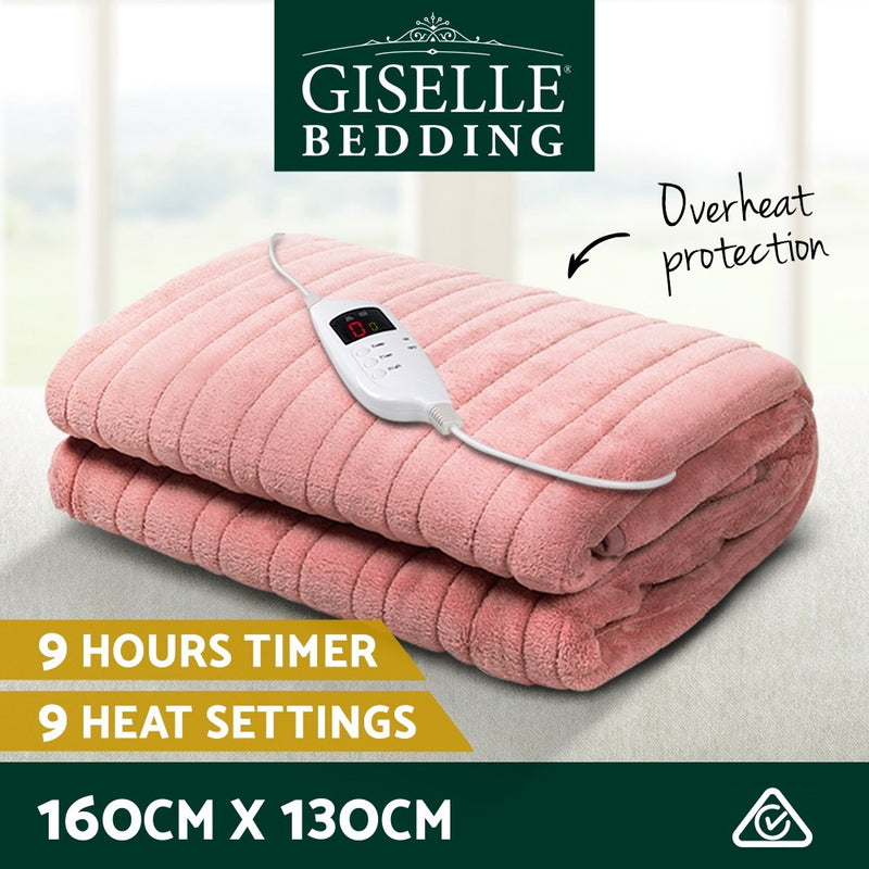 Giselle Bedding Heated Electric Throw Rug Fleece Sunggle Blanket Washable Pink - Sale Now