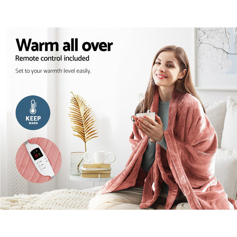 Giselle Bedding Heated Electric Throw Rug Fleece Sunggle Blanket Washable Pink - Sale Now