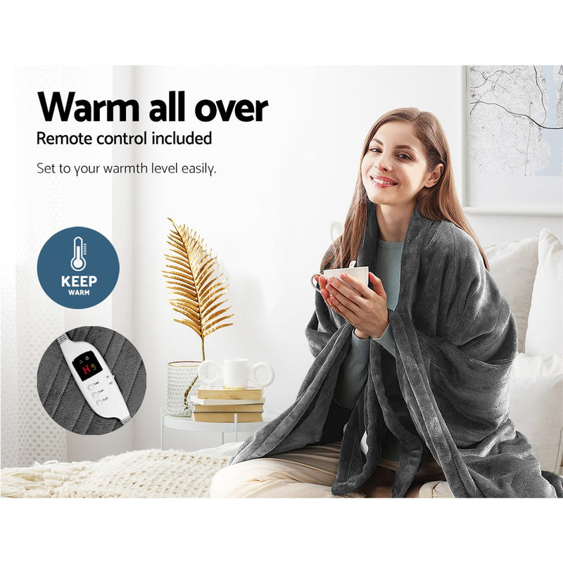 Giselle Bedding Heated Electric Throw Rug Fleece Sunggle Blanket Washable Silver - Sale Now