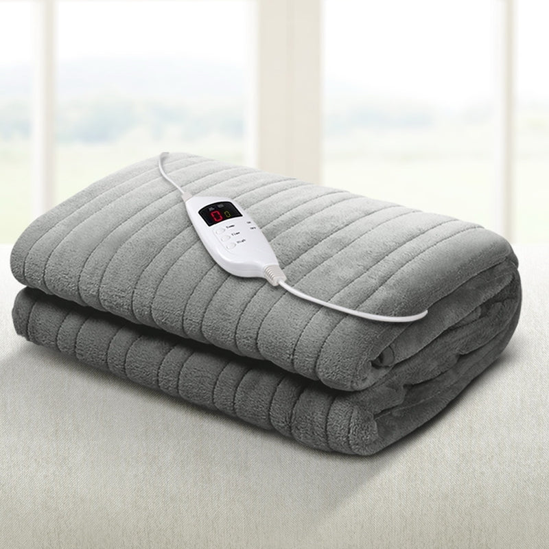 Giselle Bedding Heated Electric Throw Rug Fleece Sunggle Blanket Washable Silver - Sale Now