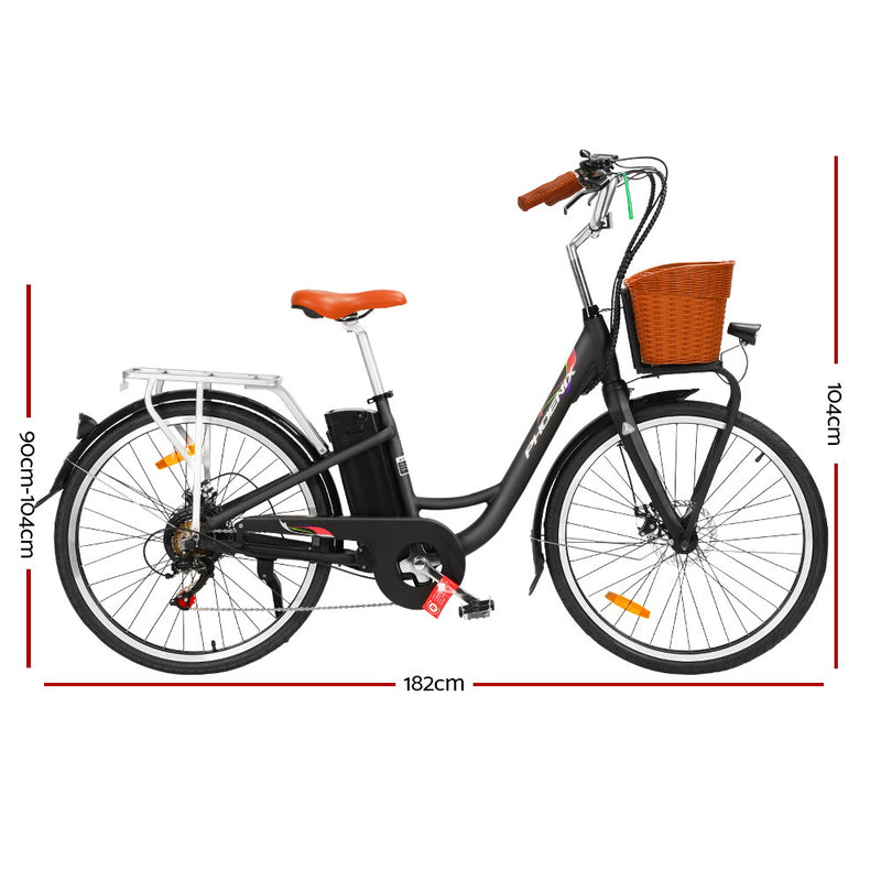 Phoenix 26" Electric Bike eBike e-Bike City Bicycle Vintage Style LG Battery Motorized Basket Black - Sale Now