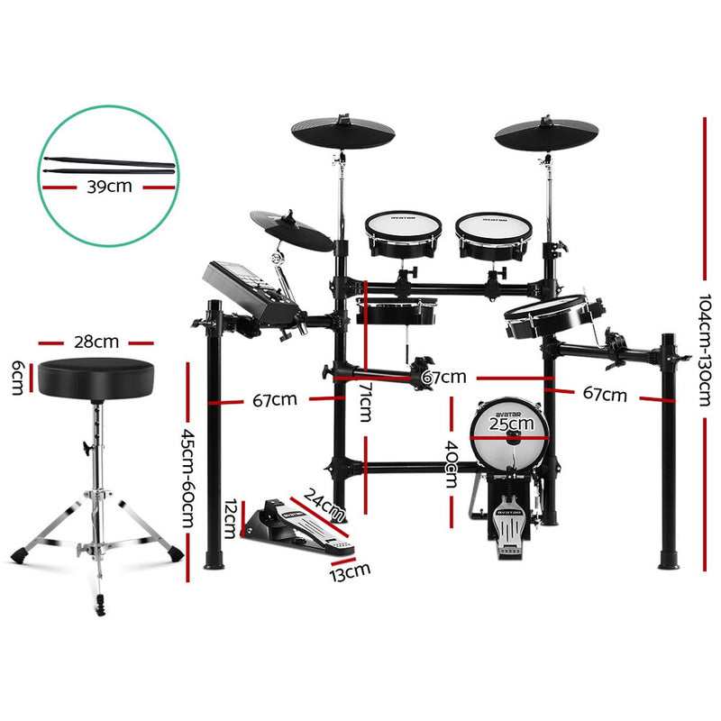 8 Piece Electric Electronic Drum Kit Mesh Drums Set Pad and Stool For Kids Adults - Sale Now