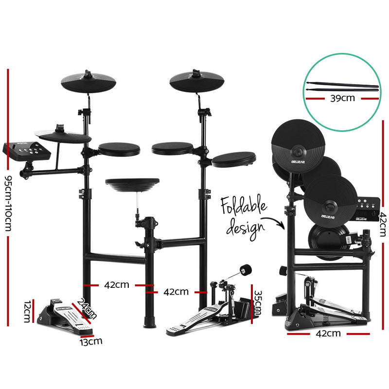 8 Piece Electric Electronic Drum Kit Drums Set Pad Tom For Kids Adults Foldable - Sale Now