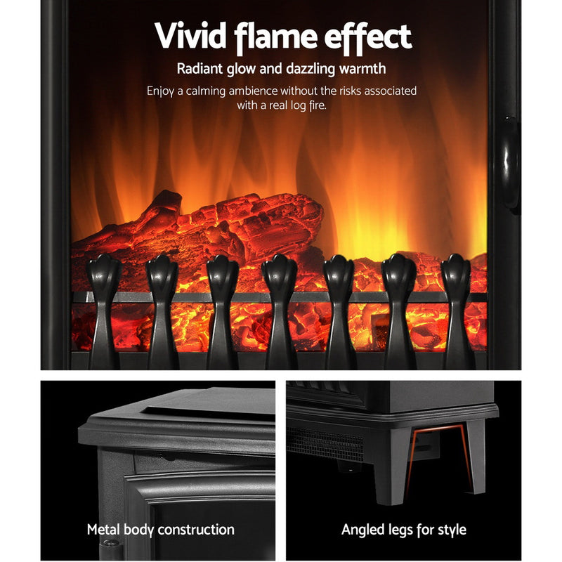 Devanti Electric Fireplace Wood Heater Portable Fire Log Flame Effect Winter Warm 1800W - Sale Now