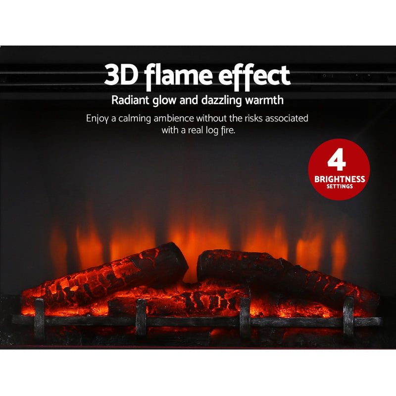 Devanti 2000W Electric Fireplace Mantle Portable Fire Log Wood Heater 3D Flame Effect White - Sale Now