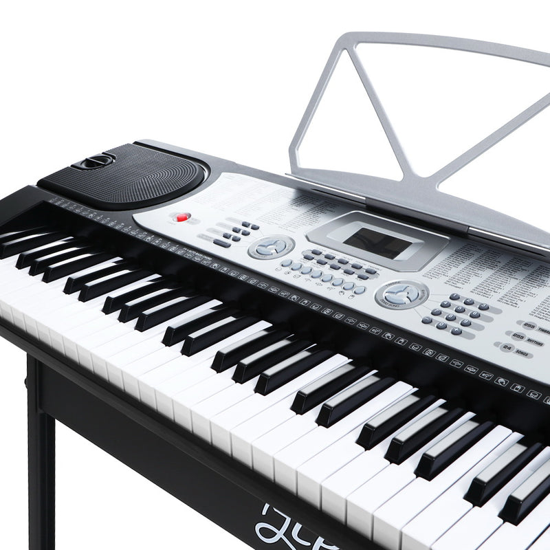 Alpha 61 Keys Electronic Piano Keyboard LED Electric Silver with Music Stand for Beginner - Sale Now