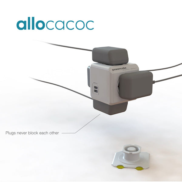 ALLOCACOC POWERCUBE Extended USB Grey 4 Outlets 2 USB 1.5M with CABLE (Twin Pack) - Sale Now