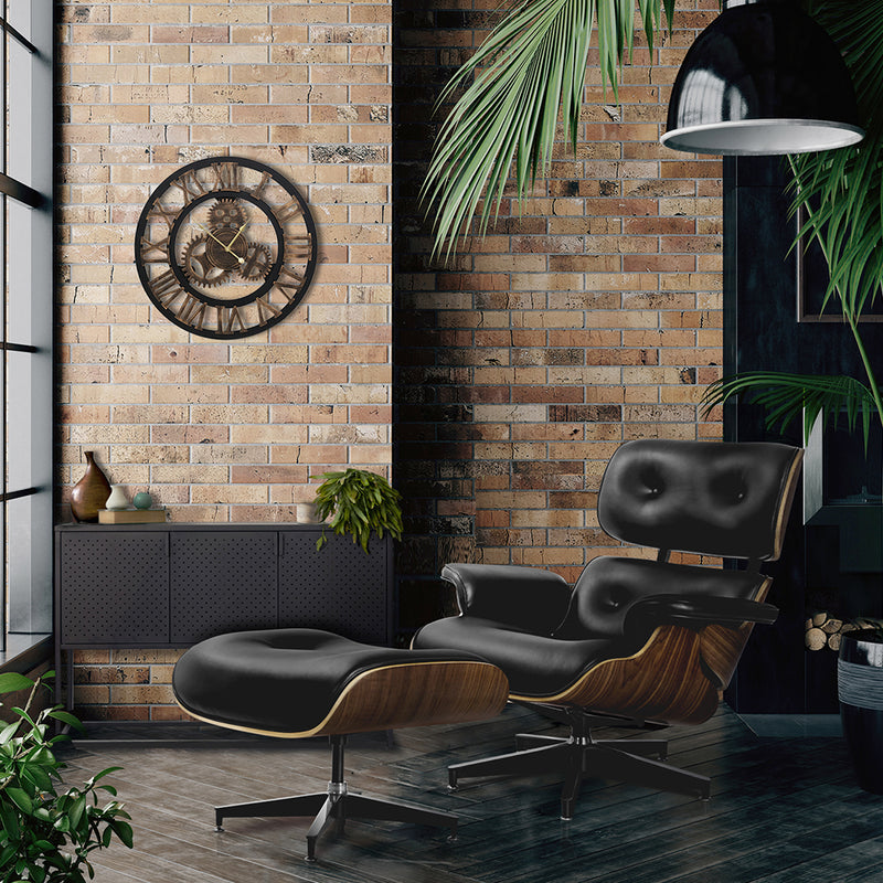 Artiss Armchair Lounge Chair and Ottoman Recliner Armchair Leather Plywood Black - Sale Now