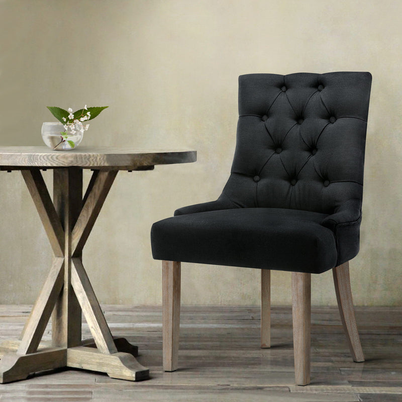 Artiss Dining Chairs Chair French Provincial Wooden Fabric Retro Cafe Black x1 - Sale Now