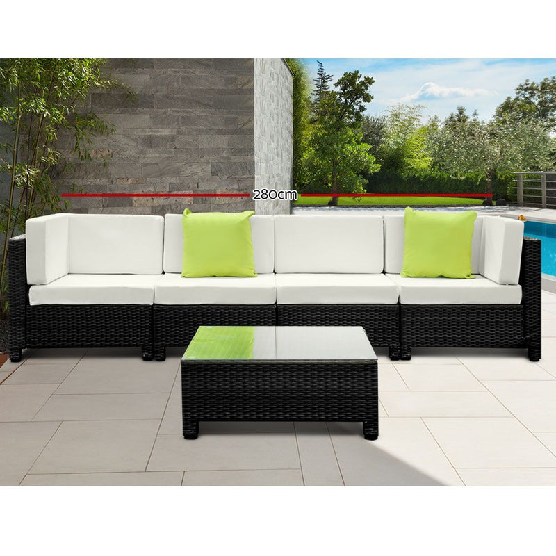 Gardeon 5PC Outdoor Furniture Sofa Set Lounge Setting Wicker Couches Garden Patio Pool - Sale Now