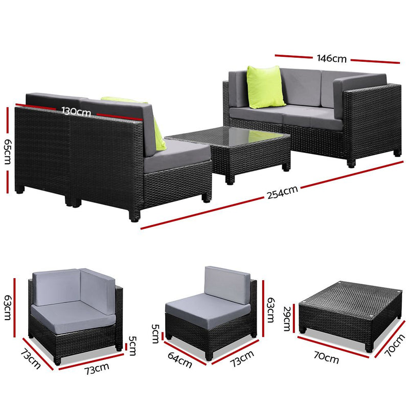 Gardeon 5PC Outdoor Furniture Sofa Set Lounge Setting Wicker Couches Garden Patio Pool - Sale Now