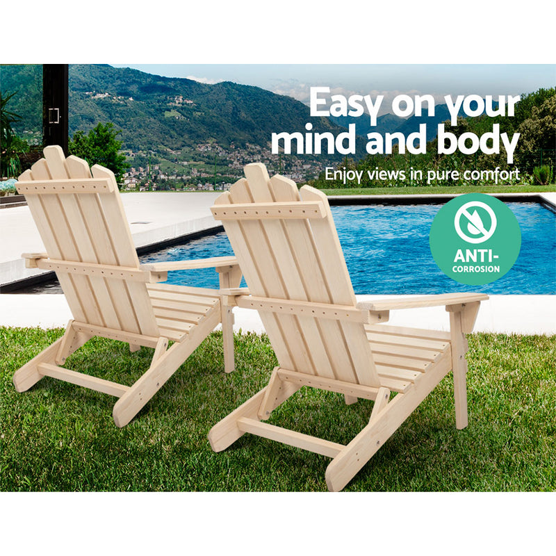 Gardeon Set of 2 Patio Furniture Outdoor Chairs Beach Chair Wooden Adirondack Garden Lounge Recliner Beige - Sale Now