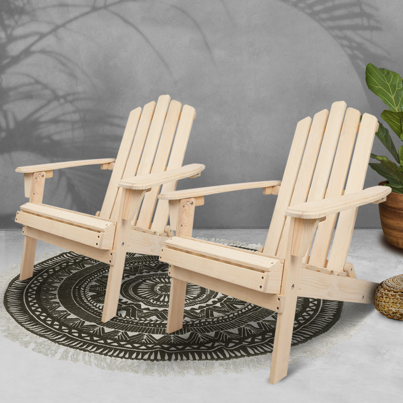 Gardeon Set of 2 Patio Furniture Outdoor Chairs Beach Chair Wooden Adirondack Garden Lounge Recliner Beige - Sale Now