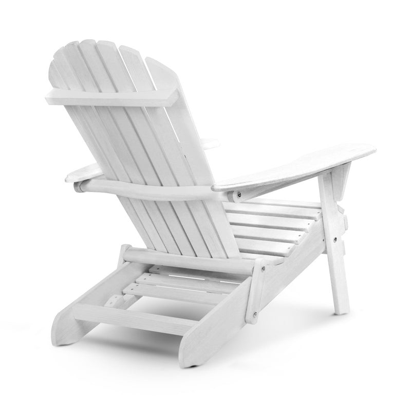 Gardeon 3 Piece Outdoor Adirondack Lounge Beach Chair Set - White - Sale Now
